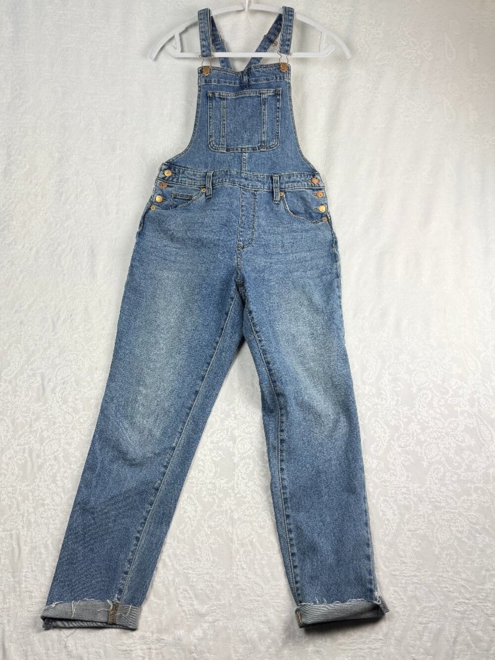 Universal Threads Women's 4/27R Denim Overalls Blue Jeans Cuffed Workwear Y2K
